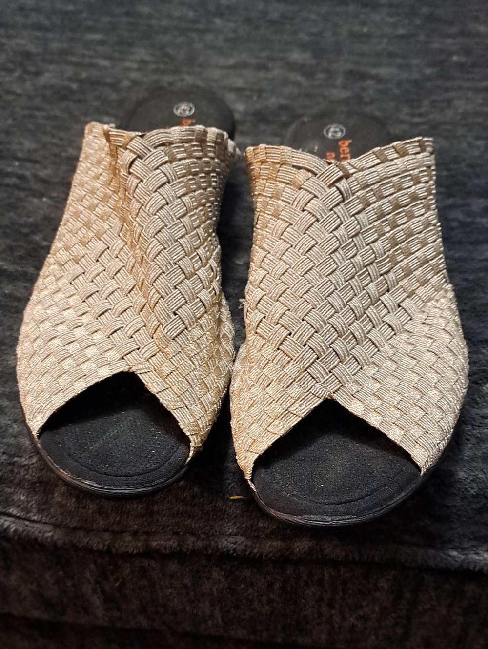 Woven Slide Sandals in Metallic Gold